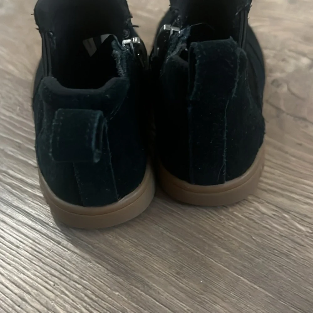 UGG Kids Black Suede Ankle Boots with Tan Sole